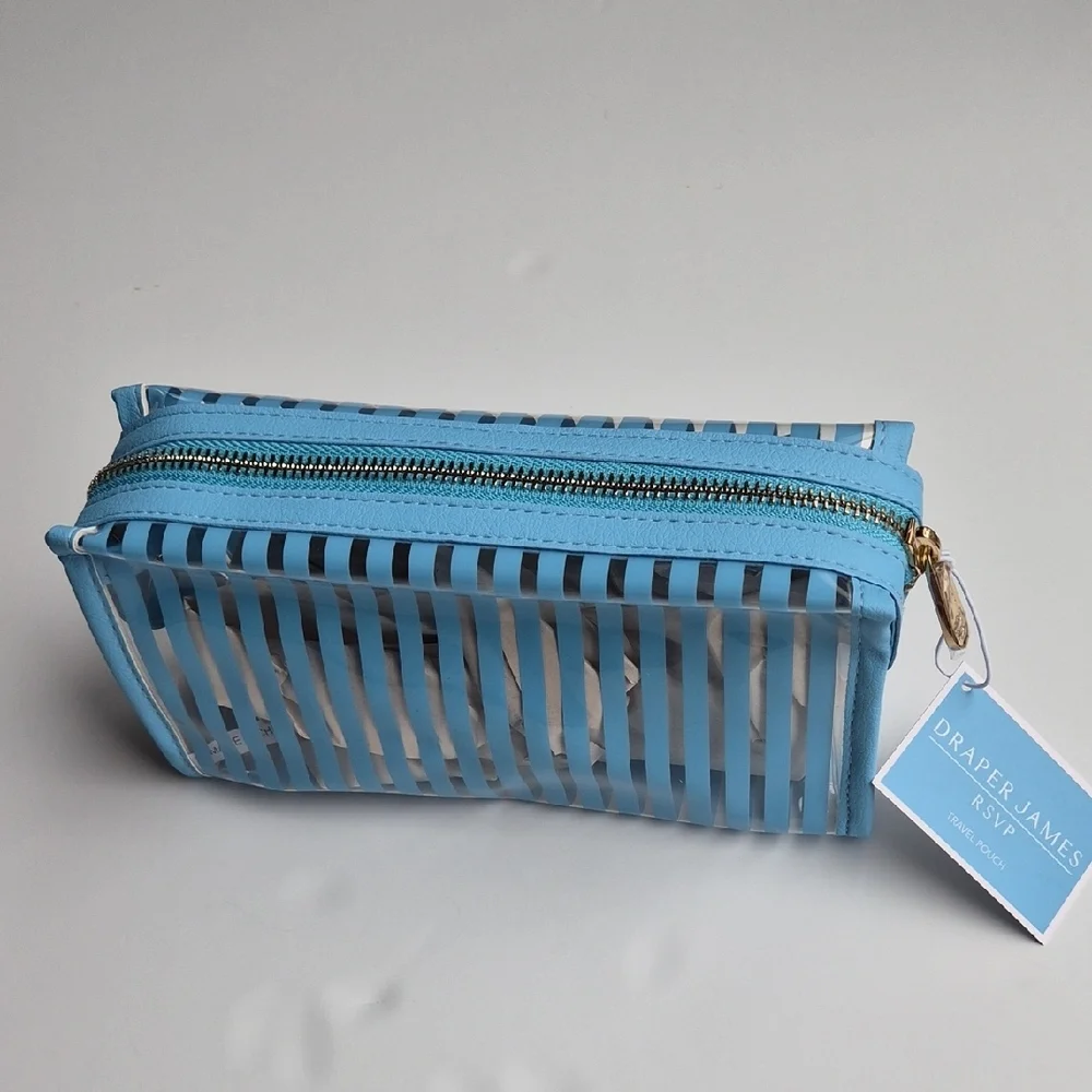 Draper James Sky Blue Striped Travel Pouch